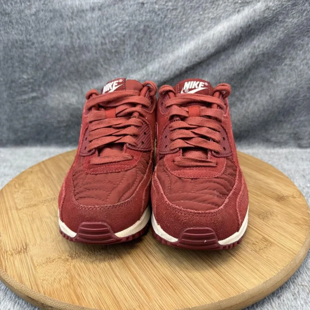 Nike Air Max 90 Shoes Womens Size 6 Red Quilted Suede Sneakers 443817-601